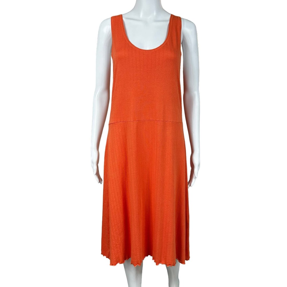 Gudrun Sjogen Sleeveless Midi Dress Medium Orange Cactus Stretch Scoop Scandi - Picture 4 of 16